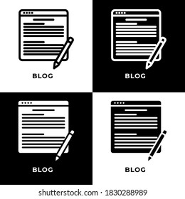 Copywriting At Blog Icon Symbol. Make Content Line Black and Glyph Icon. Write Article Concept Vector