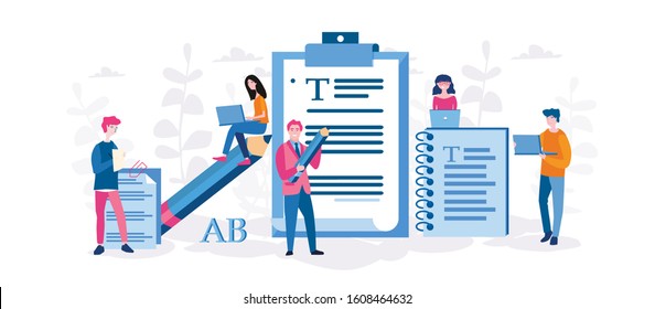 Copywriting, blog post, writing. Vector illustration for web banner, infographics, mobile.