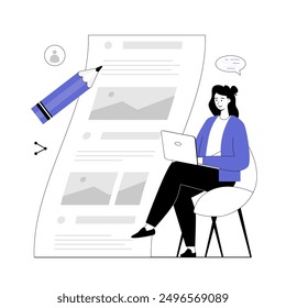 Copywriting, blogging, storytelling, content marketing strategy. Copywriter creating content for social media. Vector illustration with line people for web design.	
