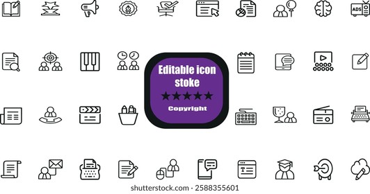 Copywriting book line icons. Set of Copyright protection