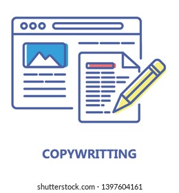 Copywriting color line icon. Digital marketing sign. Content management vector pictogram. Blog author writes concept. Symbol for web page,mobile app, promo. UI/UX/GUI design element. Editable stroke.