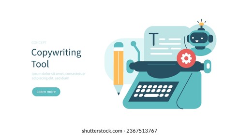 Copywriting concept. Chat bot made with neural network technology writing text as copywriting assistant. Vector illustration.