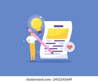 Copywriting concept. a copywriter writes texts for advertising purposes and attracting customer interest. creative workers. create content or articles. illustration concept design. graphic elements