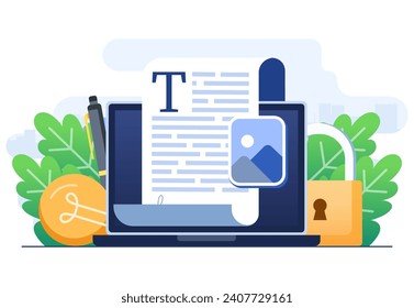 Copywriting concept flat illustration vector template, Journalism, Writing, Copyright idea, Writing or editing text