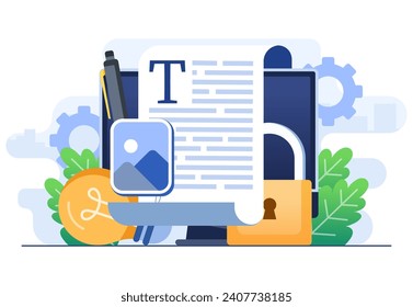 Copywriting concept flat illustration vector template, Journalism, Writing, Copyright idea, Writing or editing text