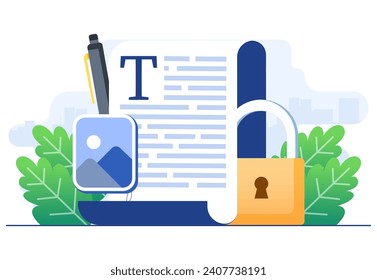 Concepto de escritura de copias ilustración plana plantilla vectorial, periodismo, escritura, idea de derechos de autor, escritura o edición de texto