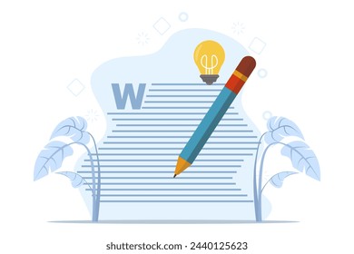 Copywriting concept, journalism, writing, copyright idea. pencil writing or text editing. Vector illustration in flat design on white background. Concept of copywriting, journalism, wr.