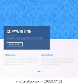 Copywriting concept with thin line icons: letter, e-mail, book, blogging, hand with pen, feather, typewriter, article, seo. Modern vector illustration for web page template, banner.