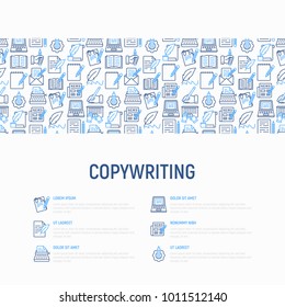 Copywriting concept with thin line icons: letter, e-mail, book, blogging, hand with pen, feather, typewriter, article, seo. Modern vector illustration for web page template, banner.