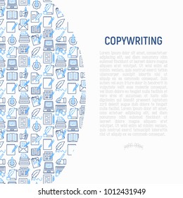 Copywriting concept with thin line icons: letter, e-mail, book, blogging, hand with pen, feather, typewriter, article, seo. Modern vector illustration for web page template, banner.