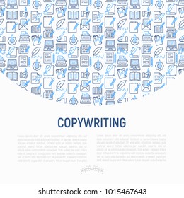 Copywriting concept with thin line icons: letter, e-mail, book, blogging, hand with pen, feather, typewriter, article, seo. Modern vector illustration for web page template, banner.