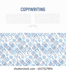 Copywriting concept with thin line icons: letter, e-mail, book, blogging, hand with pen, feather, typewriter, article, seo. Modern vector illustration for web page template, banner.