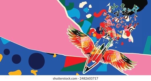 Copywriting course, content creation, writing prompts concept. Pencil on a colorful background. Pencil vector