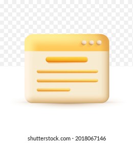 Copywriting with device, writing icon. document concept yellow. 3d vector illustration on white transparent background