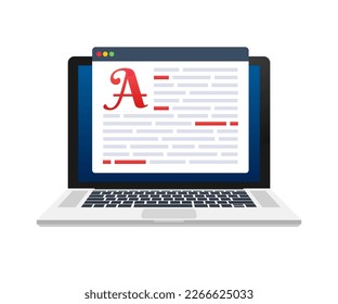 Copywriting. Editable online document on laptop screen. Copywriting job. Electronic documents and text grammar mistakes.