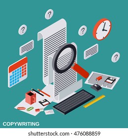 Copywriting, editing, journalism, publication flat isometric vector concept illustration