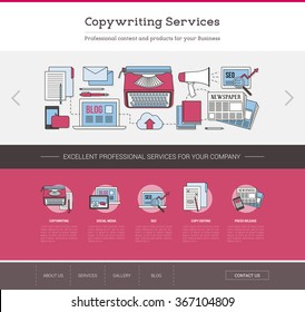 Copywriting and editing web template, seo, publishing and content writing concept