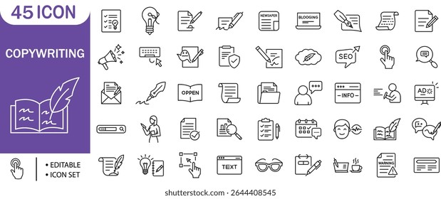  Conjunto de Ícones do Copywriting Essentials | SEO, Marketing, Conteúdo, Blog, Editável, Redação

