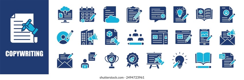 Copywriting icon collection set. Containing design, online, business, working, technology, internet,and more. Solid vector icons collection