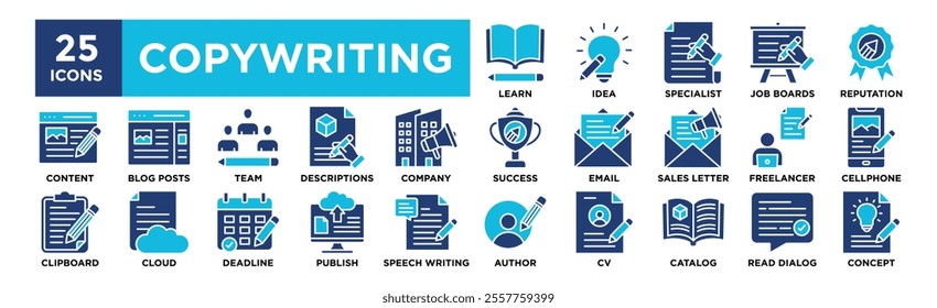 Copywriting icon collection set. Containing design writing, copywriting, online, copywriter, creative, person, professional	