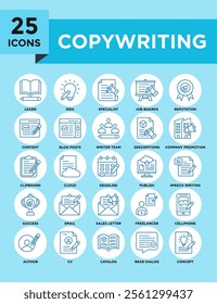 Copywriting icon collection set. Containing design writing, copywriting, online, copywriter, creative, person, professional	