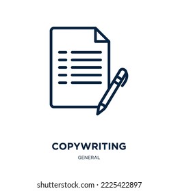 icono de escritura de copias de la colección general. Grabación de copias lineal delgada, negocios, icono de esquema de idea aislado en fondo blanco. Signo de escritura de copyendas vectorial de línea, símbolo para web y móvil