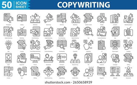 Copywriting Icon Set Collection Concept With Icon Of newspaper, catalog, marketing, advertising, brochure, content creator, quality, company, agency, mobile
