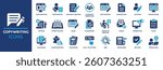 Copywriting icon set. Containing copywriter, content writing, blog, article, storytelling, author, advertising, marketing, SEO and more. Solid vector icons collection.