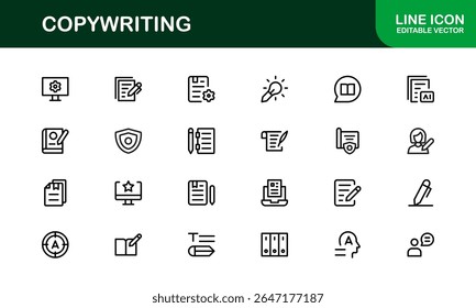 Copywriting Icon Set in Vector Style Featuring Writing, Content Creation, Editing, and Communication Symbols