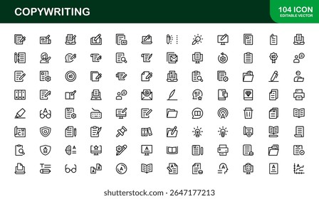 Copywriting Icon Set in Vector Style Featuring Writing, Content Creation, Editing, and Communication Symbols