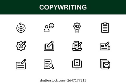 Copywriting Icon Set in Vector Style Featuring Writing, Content Creation, Editing, and Communication Symbols