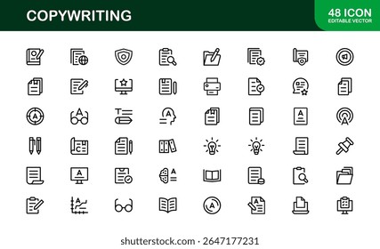 Copywriting Icon Set in Vector Style Featuring Writing, Content Creation, Editing, and Communication Symbols