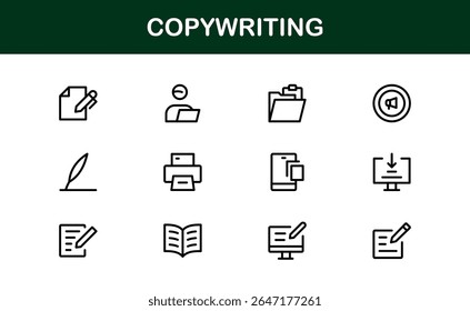 Copywriting Icon Set in Vector Style Featuring Writing, Content Creation, Editing, and Communication Symbols