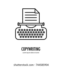 Copywriting icon. Typewriter Line logo isolated on the white background. Vector illustration.