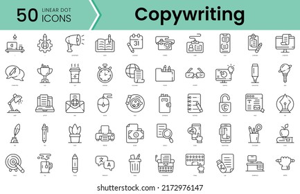 copywriting Icons bundle. Linear dot style Icons. Vector illustration