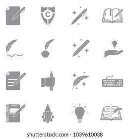 Copywriting Icons. Gray Flat Design. Vector Illustration. 