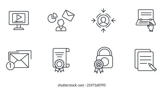conjunto de iconos de escritura de copias . símbolo de paquete de escritura de copias elementos vectoriales para web infográfica