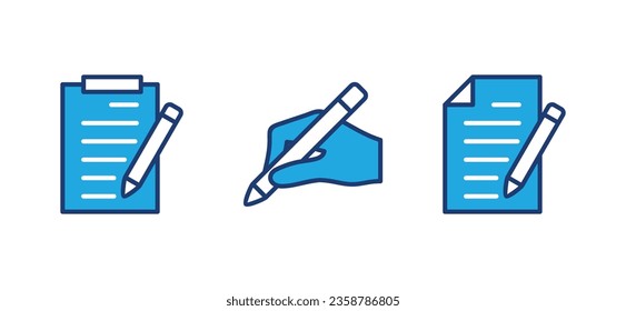 Copywriting icons set. Text web, clipboard and pencil, words, notepad, hand writing on document icon symbol. Vector illustration