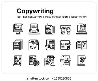 Copywriting Icons Set. UI Pixel Perfect Well-crafted Vector Thin Line Icons. The illustrations are a vector.