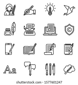 Copywriting icons set with white background. Thin line style stock vector.
