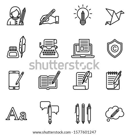 Copywriting icons set with white background. Thin line style stock vector.