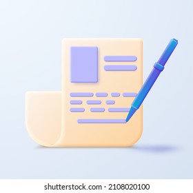 Copia de escritura, icono de escritura aislada. Escritura creativa y narración, concepto educativo. 3 quinquies ilustración. Concepto de documento online editable. 