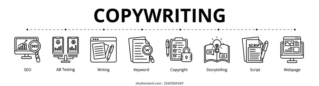 Copywriting Line Banner Web Icon Set Vector Illustration