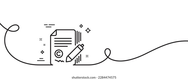 Icono de línea de escritura de copias. Una línea continua con curl. Firma de derechos de autor. Símbolo de retroalimentación. Grabación de copia de una cinta de esquema simple. Patrón de curva de bucle. Vector