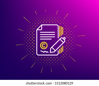 Copywriting line icon. Halftone pattern. Ð¡opyright signature sign. Feedback symbol. Gradient background. Copywriting line icon. Yellow halftone pattern. Vector