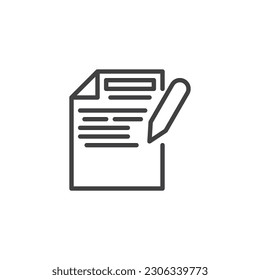Copywriting line icon. Paper document and pen linear style sign for mobile concept and web design. Writing text outline vector icon. Symbol, logo illustration. Vector graphics