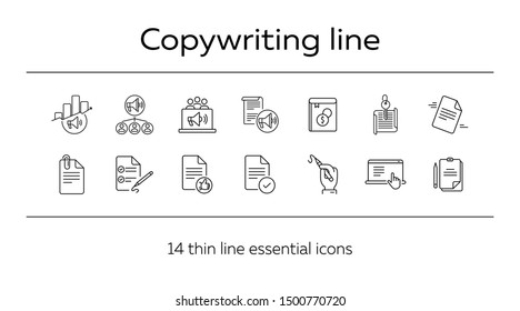 Copywriting line icons. Set of line icons. Paper with pencil, book. Freelance concept. Vector illustration can be used for topics like work, business