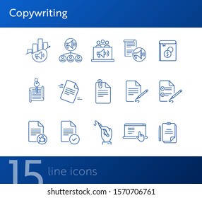 Copywriting line icons. Set of line icons. Paper with pencil, book. Freelance concept. Vector illustration can be used for topics like work, business