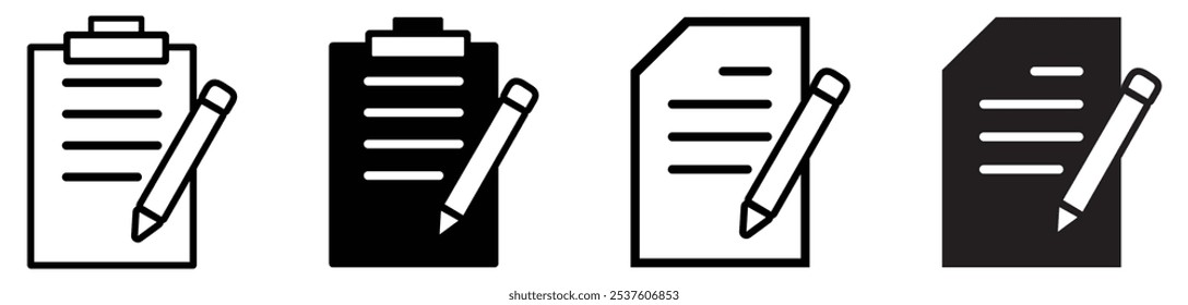 Copywriting line icons set. Text web, clipboard and pencil, words, notepad, hand writing on document icon symbol. Vector illustration.