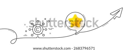 Copywriting network line icon. Continuous line with share plane. Copyright sign. Content networking symbol. 3d star in speech bubble. Copywriting network single line ribbon. Loop curve pattern. Vector